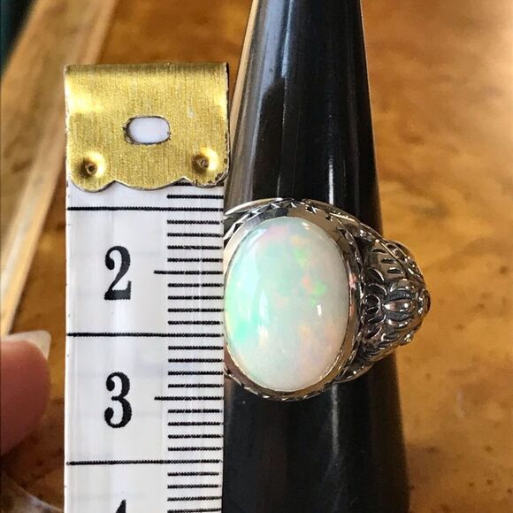 Natural Ethiopian Opal Sterling Silver Elephant Ring Size 8 - Picture 6 of 8